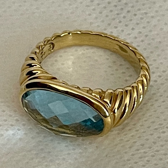 David Yurman Solid 18k Gold Blue Topaz Noblesse Ring - Size 7 - Picture 6 of 12